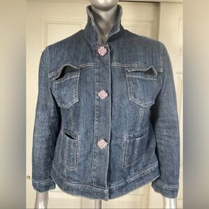 Luii Womens Lined Denim Jacket Jeweled Buttons Size Medium Cropped
